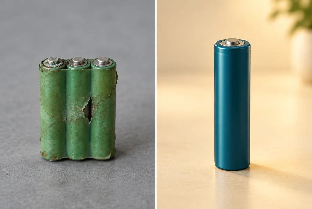 NiMH battery next to Lithium-ion battery